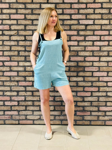 Washed Linen Romper - Dusty Teal