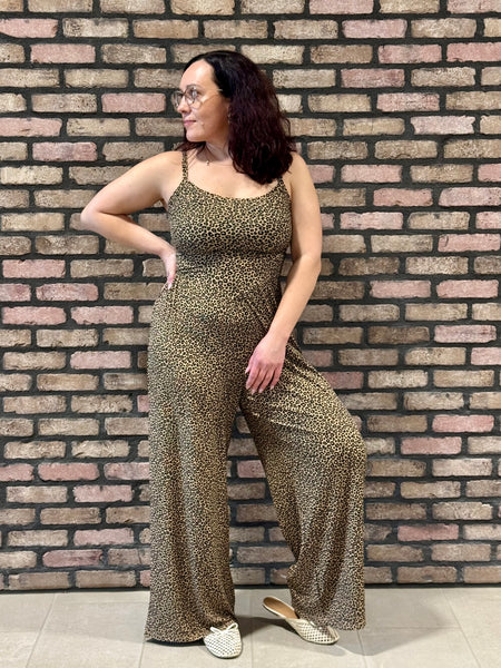 Leopard Print Jumpsuit - Taupe/Black