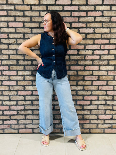 Button Down Denim Vest - Dark Wash