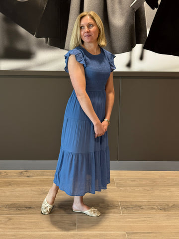 Smocked Tiered Dress - Dusty Blue