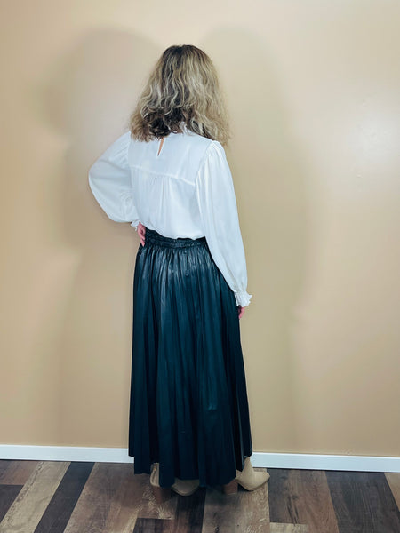 Faux Pleather Pleated Skirt - Black
