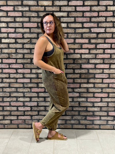 Washed Overalls with Pockets - Mahogany