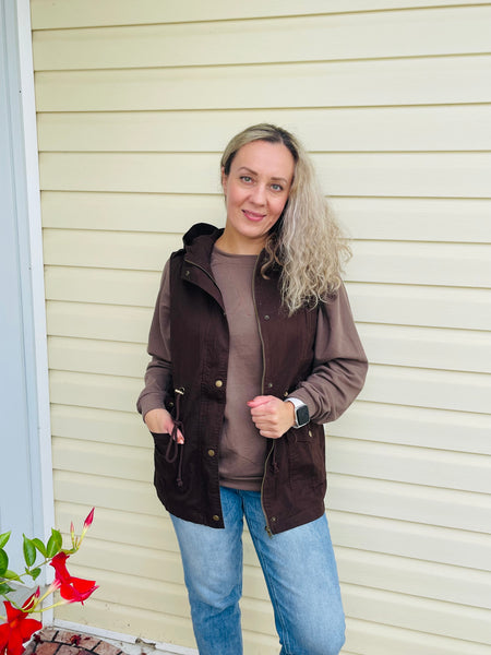 Military Hoodie Vest - Americano