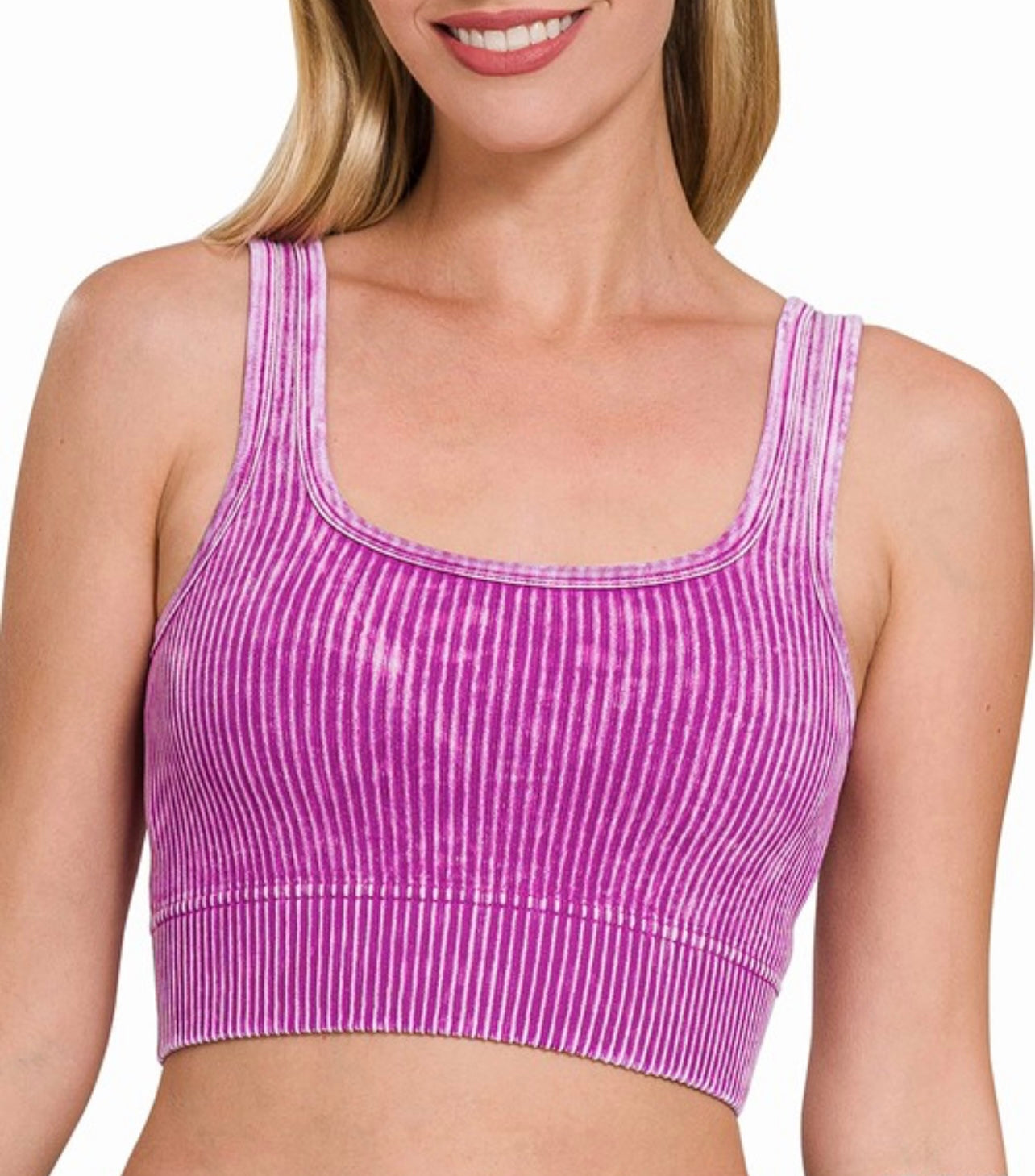 2 Way Neckline Ribbed Tank Top - LT Plum