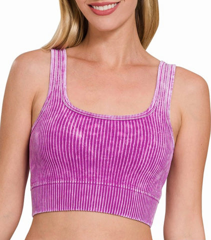 2 Way Neckline Ribbed Tank Top - LT Plum