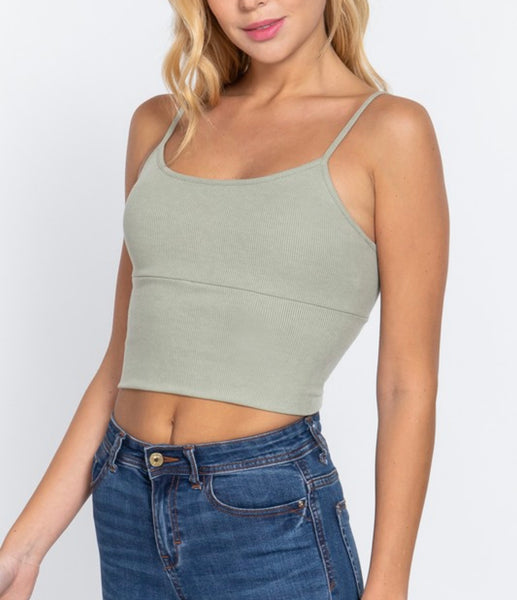 Bra-Cup Cami Crop Top - Celadon Green