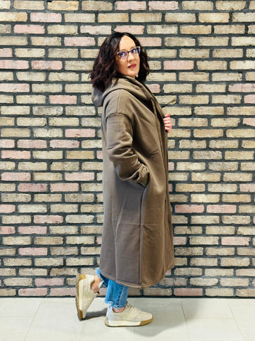 Fleece Hooded Coat - Brown