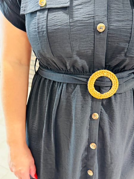 Belted Midi Dress - Black