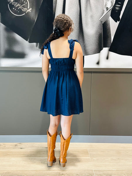 Eyelet Detail Mini Dress - Navy