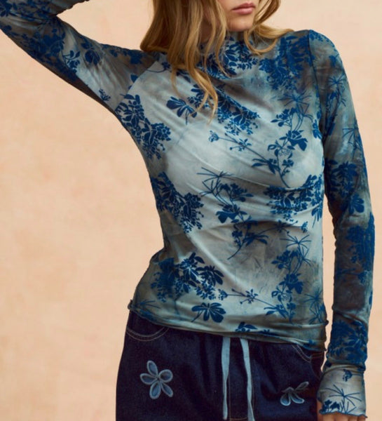 Floral Textured Top - Sapphire Blue
