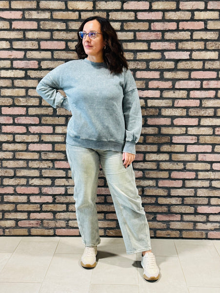 Acid Wash Fleece Pullover - Ash Jade