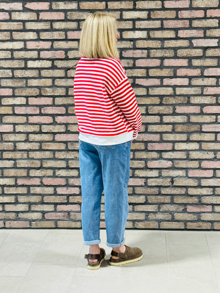 Textured Striped Pullover - Ruby