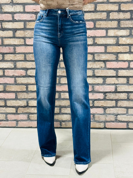 High Rise Straight Jeans - Dark Wash