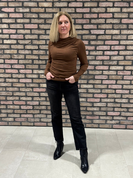 Shoulder Shirring Details Top - Brown