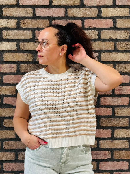 Striped Sleeveless Top - Dark Taupe