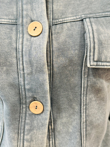 Acid Wash Fleece Shacket - Ash Jade
