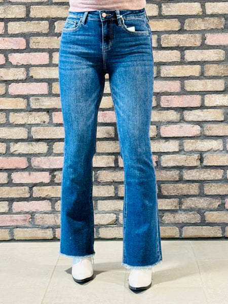Raw Hem Bootcut Jeans - Dark Wash