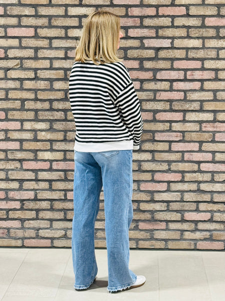 Textured Striped Pullover - Black