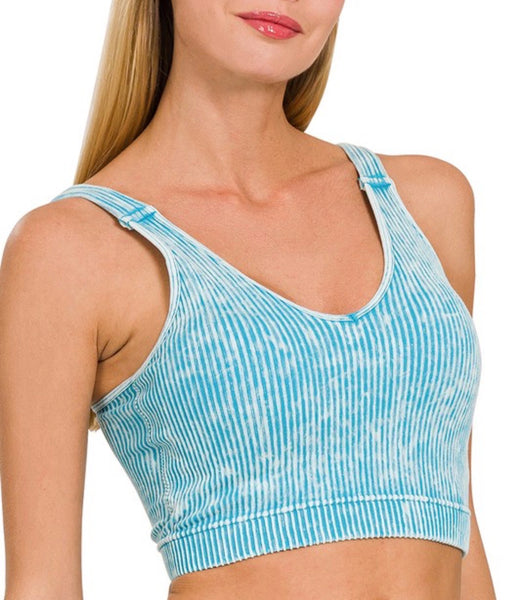 Ribbed Bra Padded Tank Top - Ice Blue