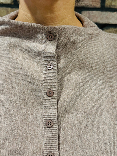 Boat Neck Cardigan Sweater - Mocha