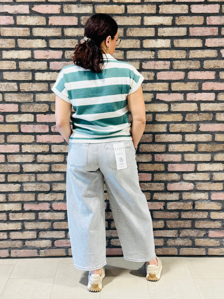 Striped Collared Pullover - Jade