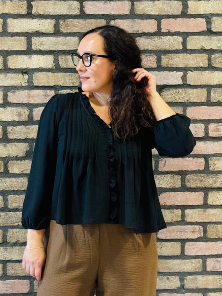 Pintuck Details Blouse - Black