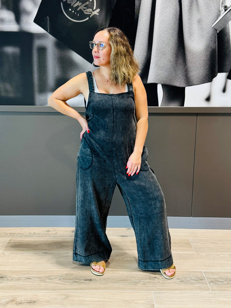 Double Gauze Overalls - Ash Black