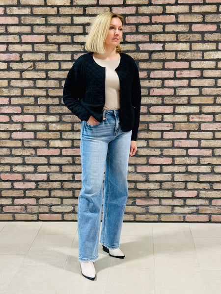 Quilted Open Jacket - Black