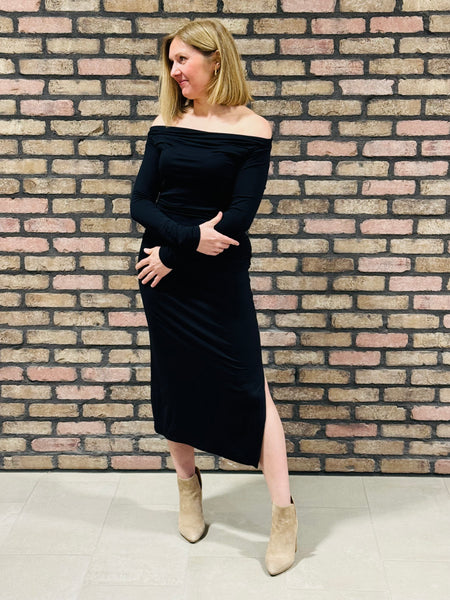 Off Shoulder Midi Dress - Black