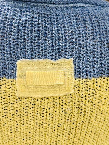 Split Neck Striped Sweater - Cornflower Blue