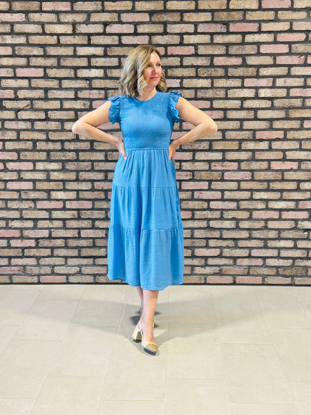 Smocked Tiered Dress - Cornflower Blue