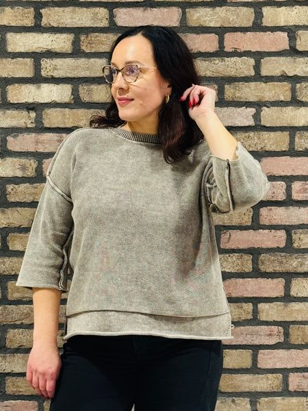 3/4 Sleeves Boxy Sweater - Brown