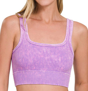 2 Way Neckline Ribbed Tank Top - B Violet