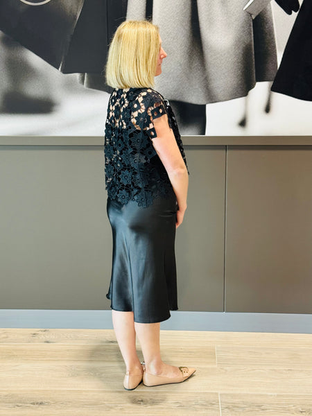 Satin Midi Skirt - Black