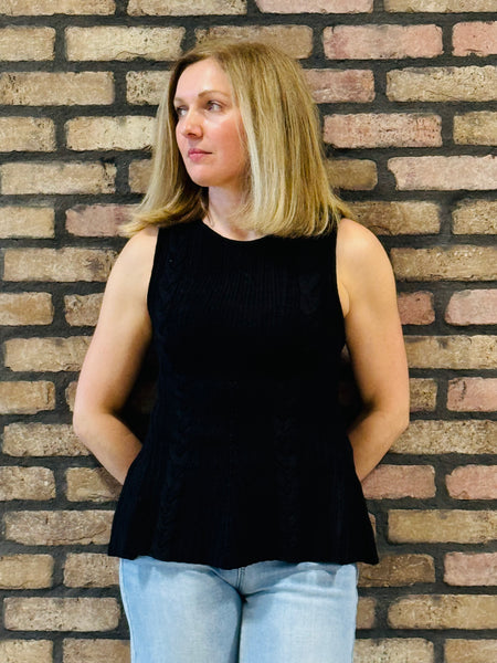 Cable Knit Peplum Top - Black