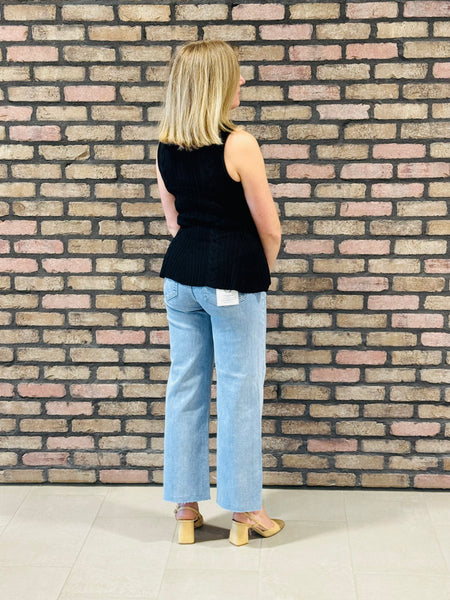 Cable Knit Peplum Top - Black