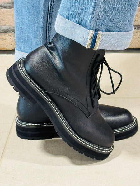 Lace-up Combat Boots - Black