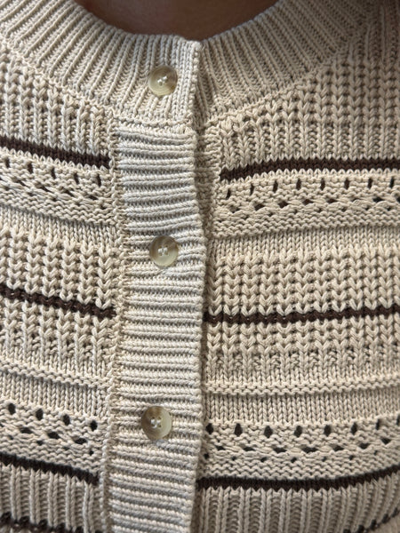 Multi Stripe Button Down Cardigan - Khaki