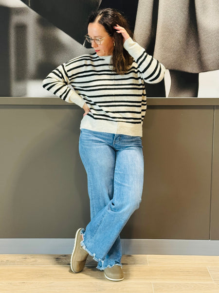 Striped Front Seam Sweater - Cream