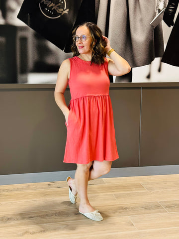 Gauze Sleeveless Mini Dress - Marsala