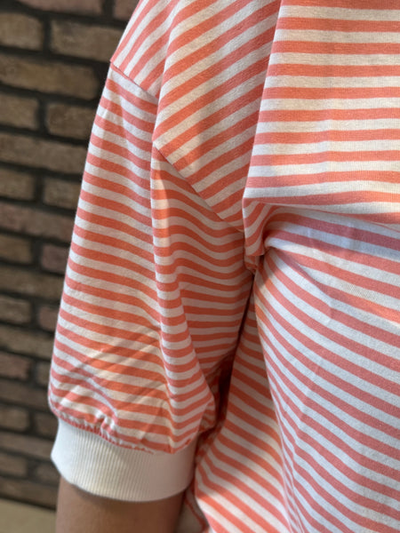 Striped Contrast Trim Top - Coral