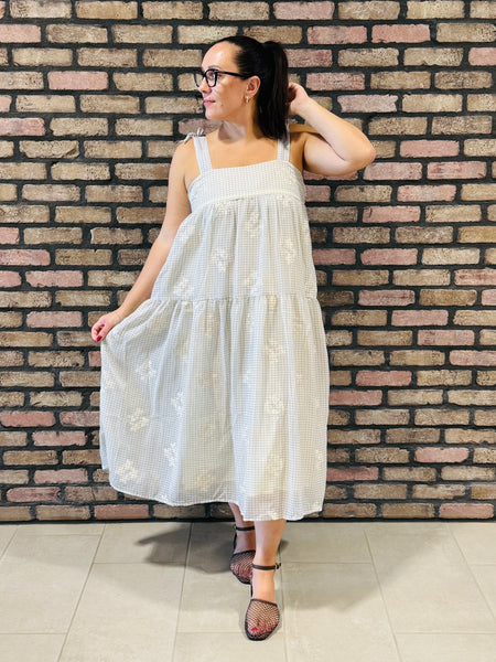 Tiered Dress with Embroidery - Dark Mauve