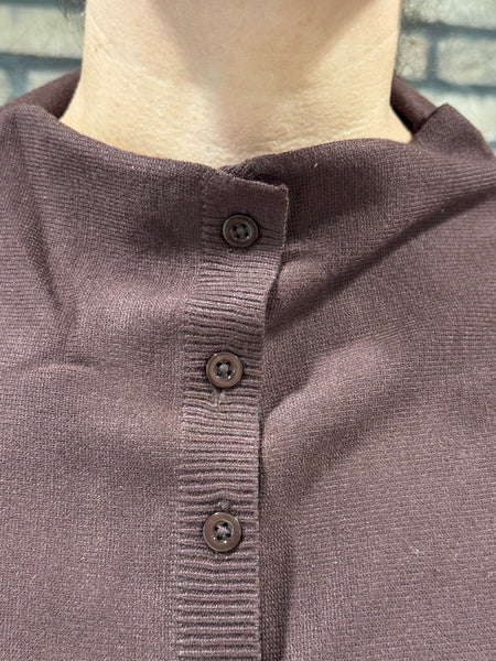 Boat Neck Cardigan Sweater - Dark Brown