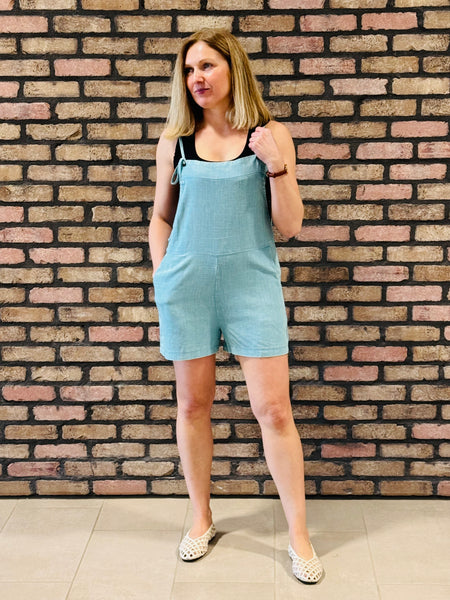 Washed Linen Romper - Dusty Teal