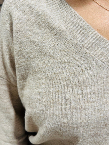 Drop Shoulder V-Neck Sweater - LT Taupe