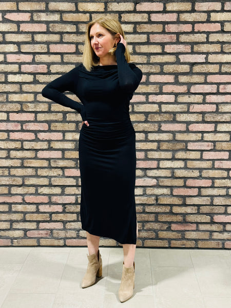 Off Shoulder Midi Dress - Black