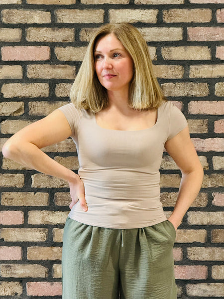 Square Neck Ribbed Tee - Mushroom