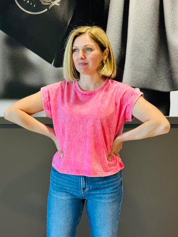 Washed Cotton Tee - Fuchsia