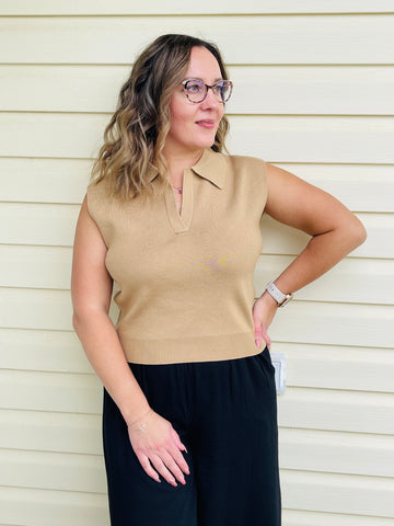 Polo Knit Top - Taupe