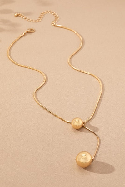 Snake Chain Y Necklace with Hollow Ball Drops - Gold